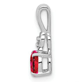 Sterling Silver Rhodium Plated Diamond & Ruby Round Pendant